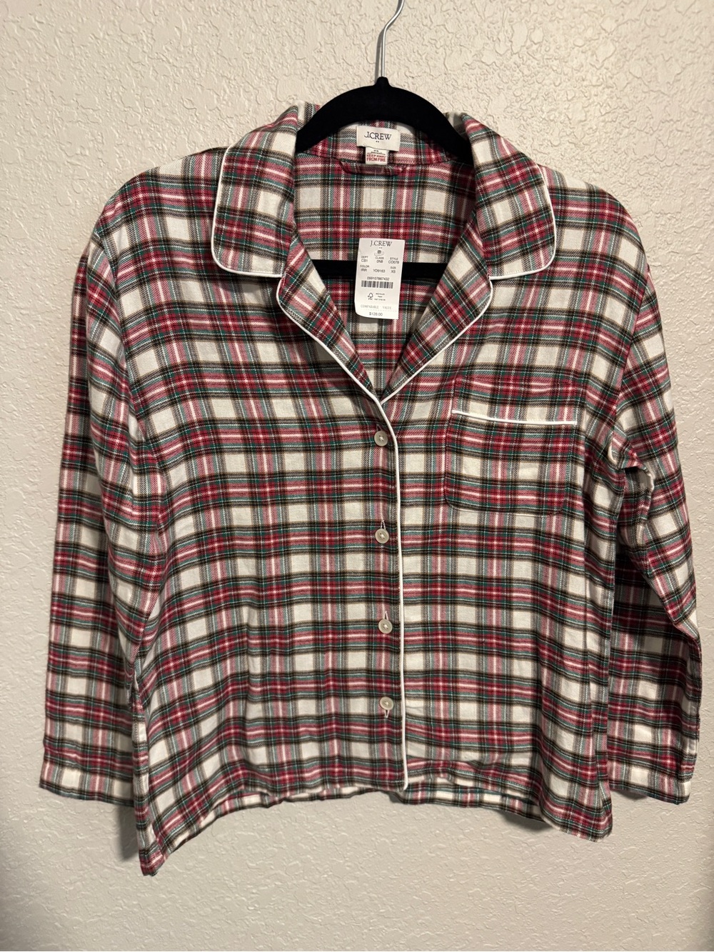 NWT J. Crew Red and White Plaid Pajama Shirt